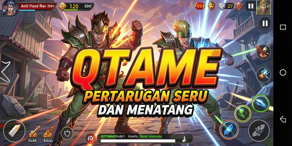 Screenshot gameplay QTGAME menampilkan aksi pertarungan yang mendebarkan.